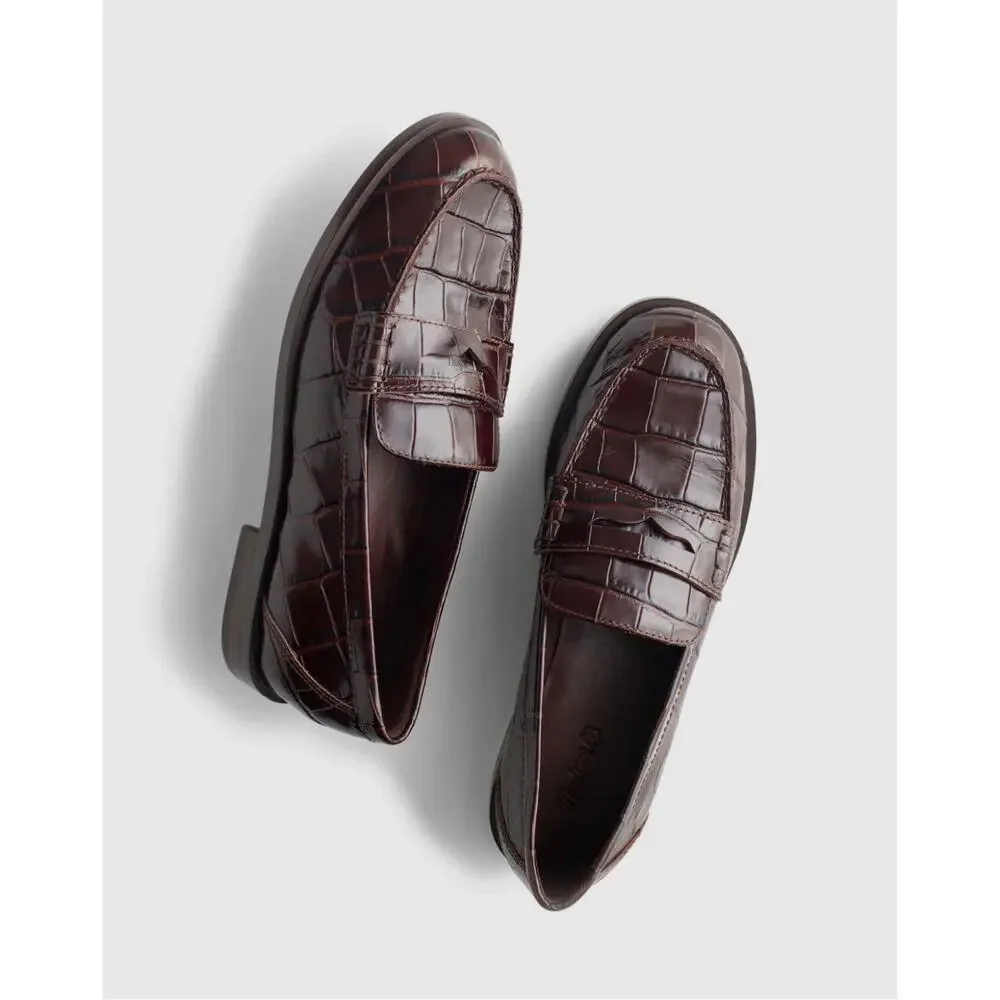 Madewell The Grayson Penny Loafer Croc-Stamped Chocolate Raisin Size 8.5 NWOT